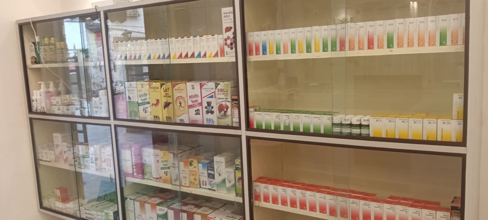Medicine cabinets at Sanjeevani Homoeopathic
